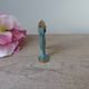 Miniature brass owl figurine with blue eyes, small owl vintage Greek art sculpture