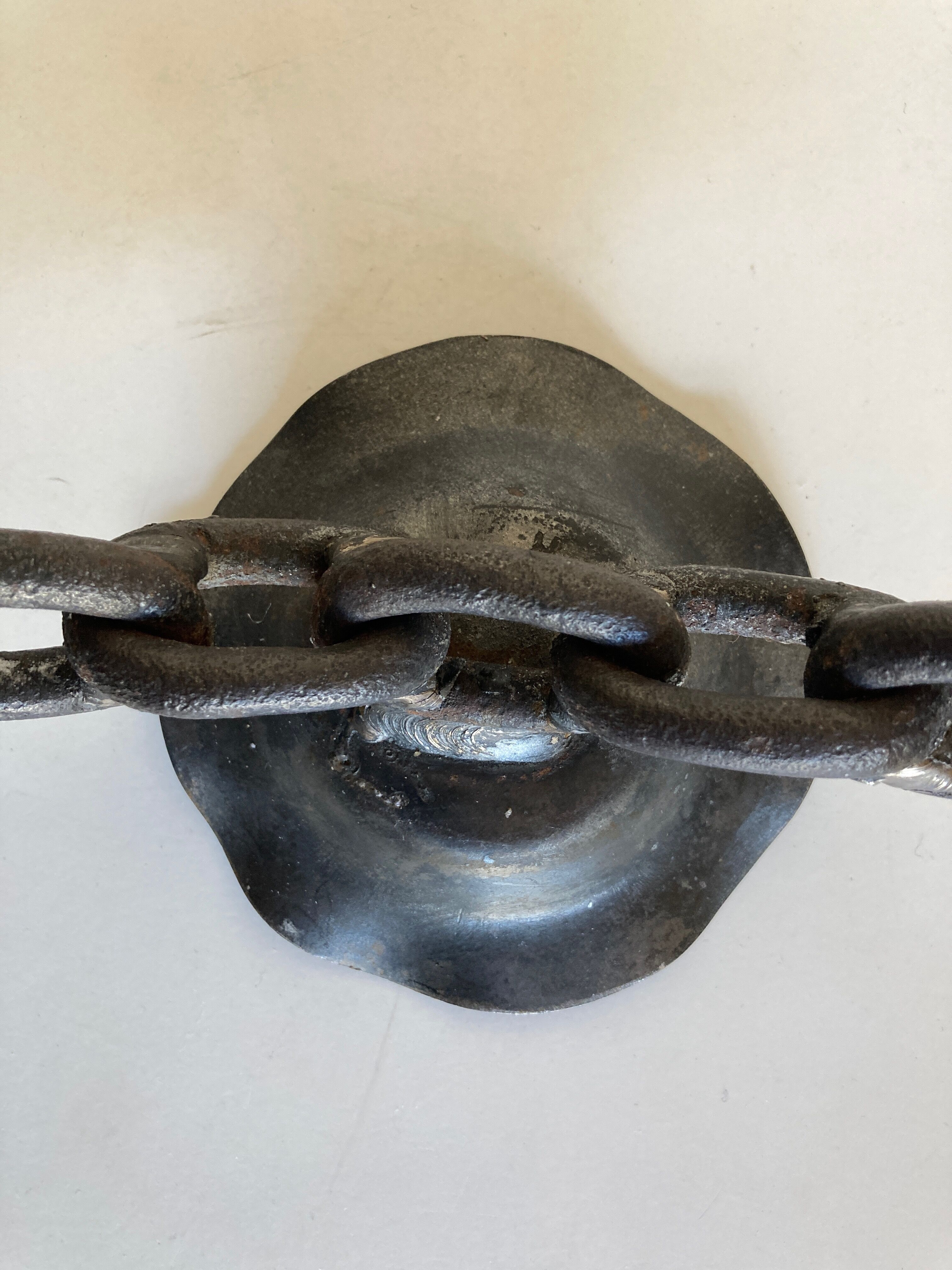 Brutalist beaten iron chain bougeoir 1970