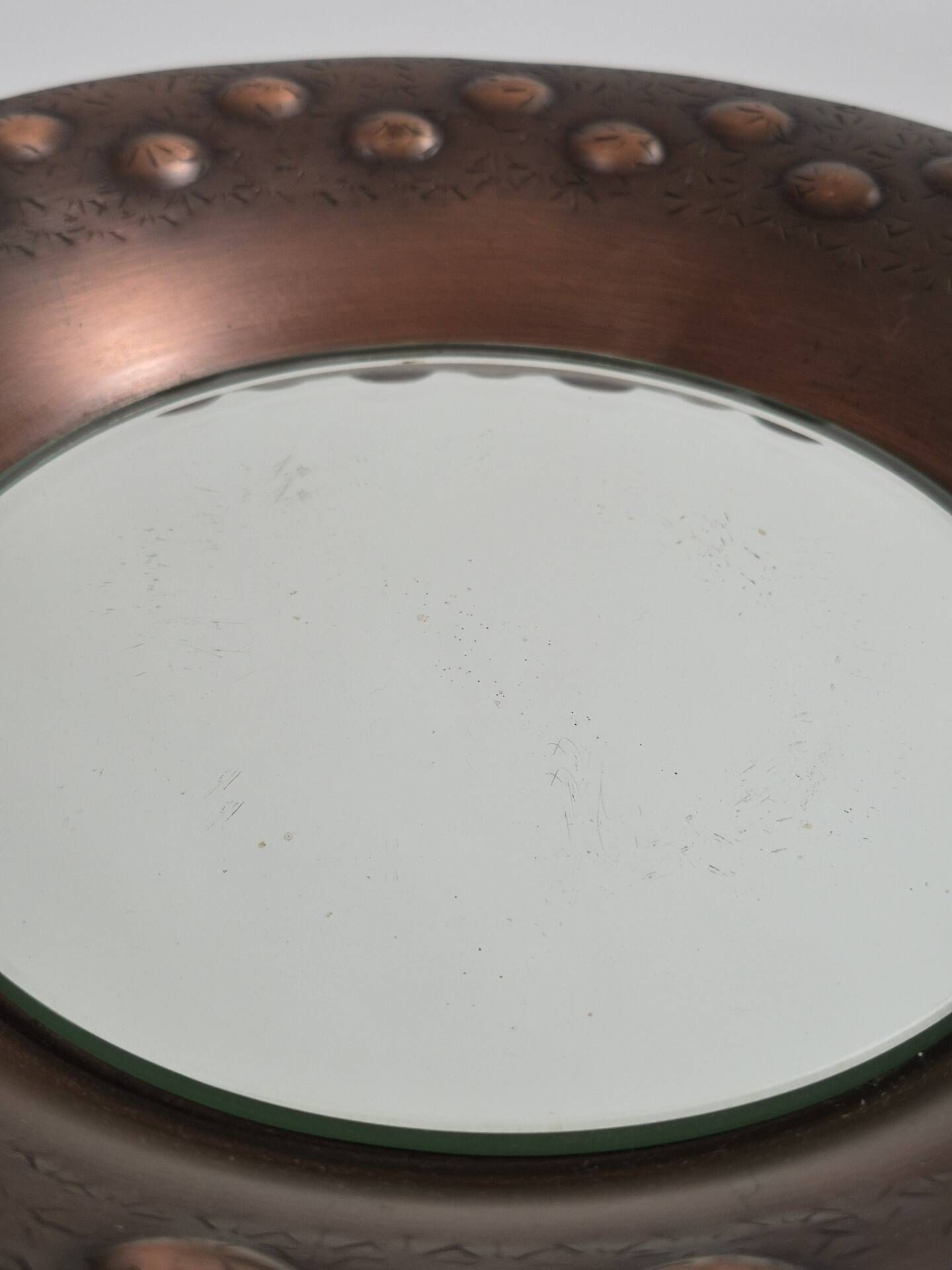 Vintage handmade mid century copper wall mirror by Eugen Zint