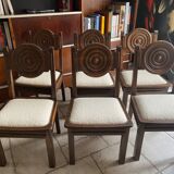 Etienne Kohlmann Art Déco chairs in oak and bouclette fabric, 1930, set of 6
