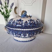 Antique earthenware tureen by Émile Tessier (1887-1971), Malicorne, France