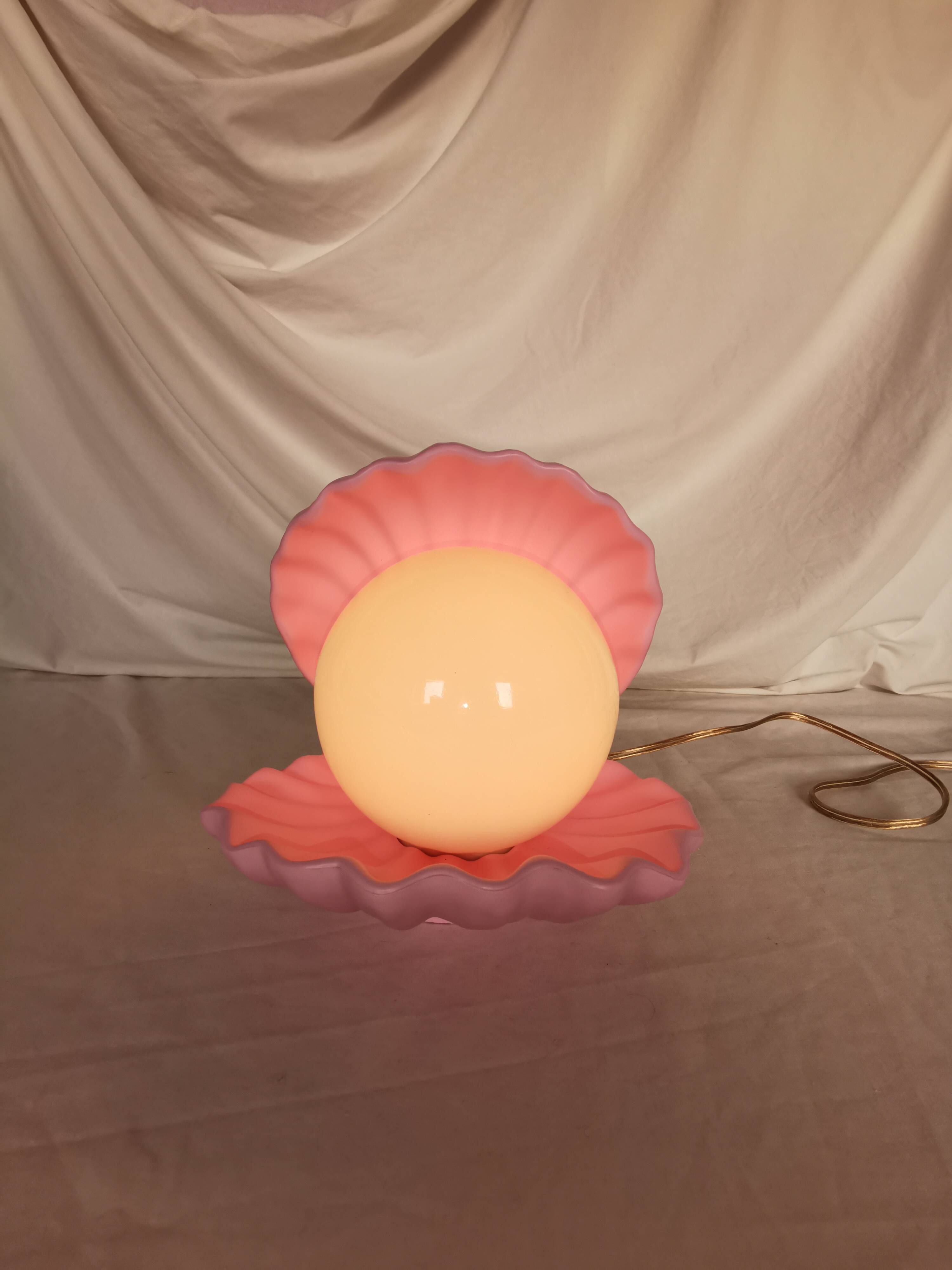 Pink shell and opaline pearl lamp, Saint-Jacques, France, 1970