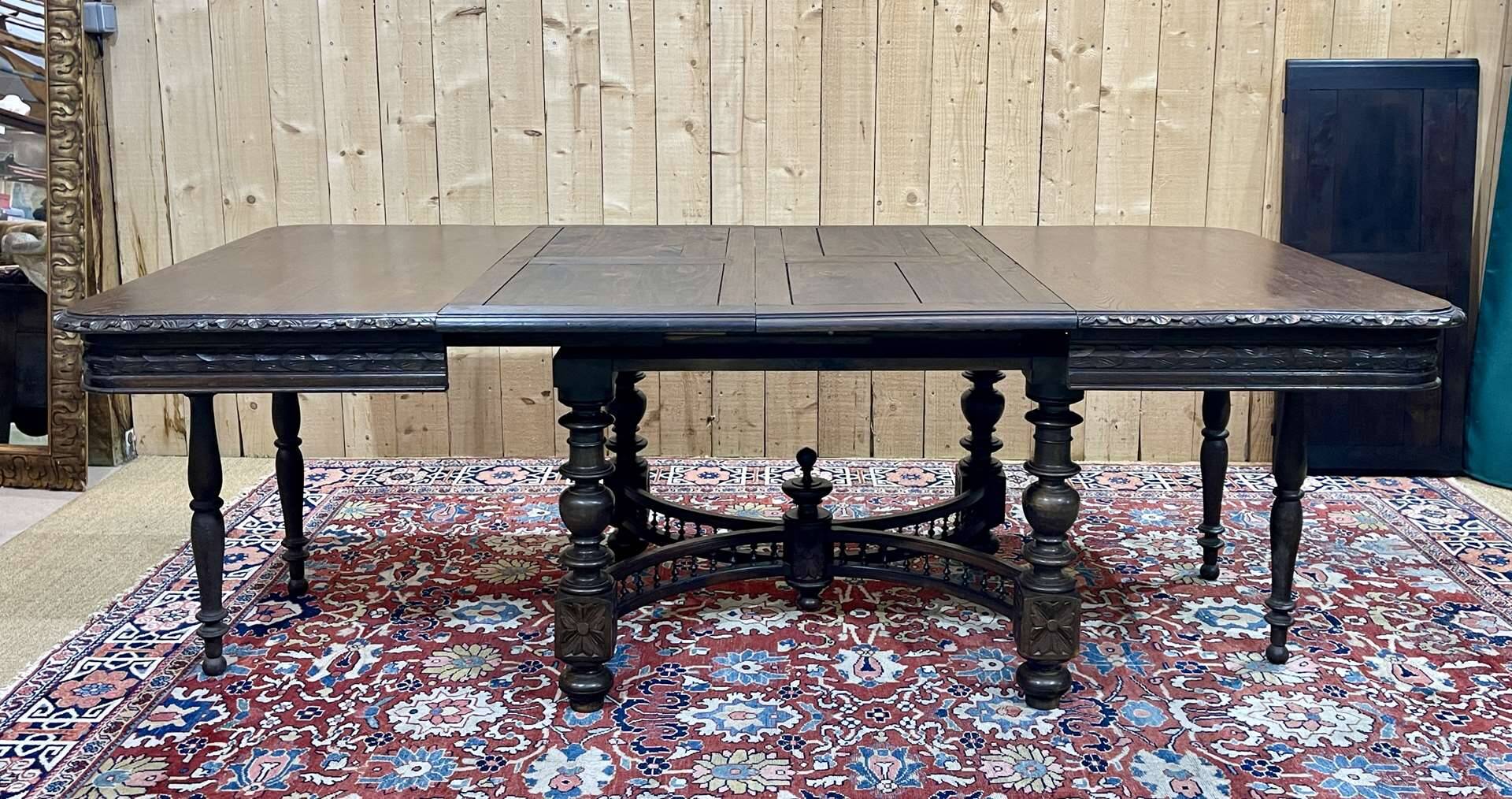 Oak dining table with beech base and 3 extensions