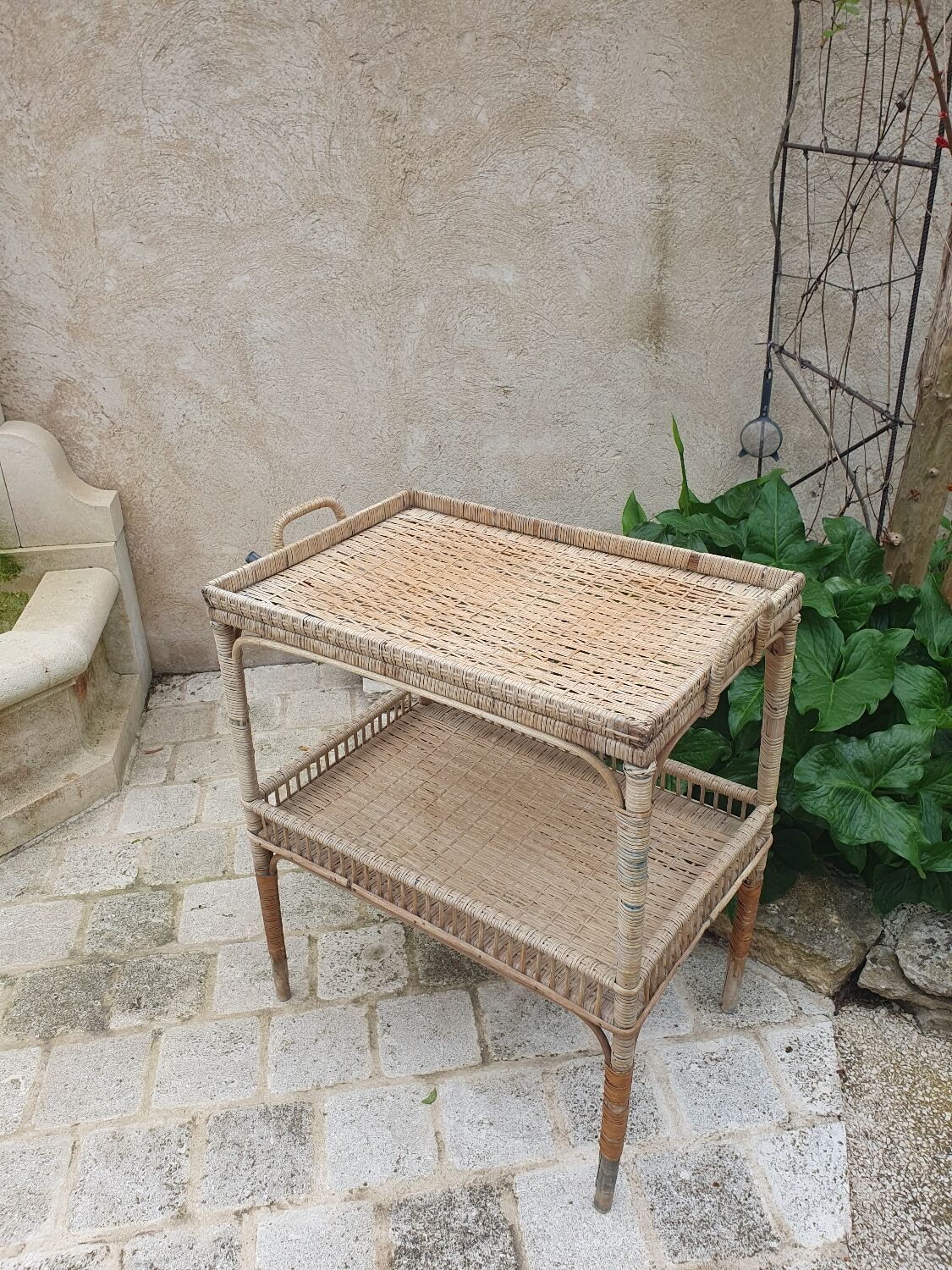 Rattan side table