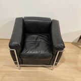 Black Leather LC2 Club Chair with Chromed Frame by Le Corbusier for Cassina, 1965