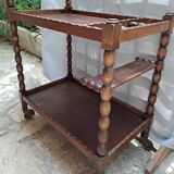 Desserte, table à roulettes, table d'appoint en bois massif teint coloris marron france 1960