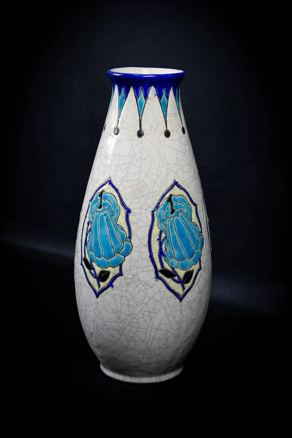Art Deco vase in crackled earthenware, M. Dufrêne, Boch Keramis La Maîtrise