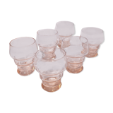 Suite of 6 liqueur glasses years 50 - 60. Pink tones