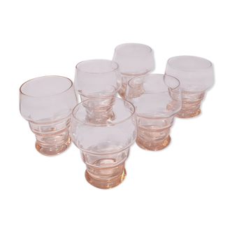 Suite of 6 liqueur glasses years 50 - 60. Pink tones