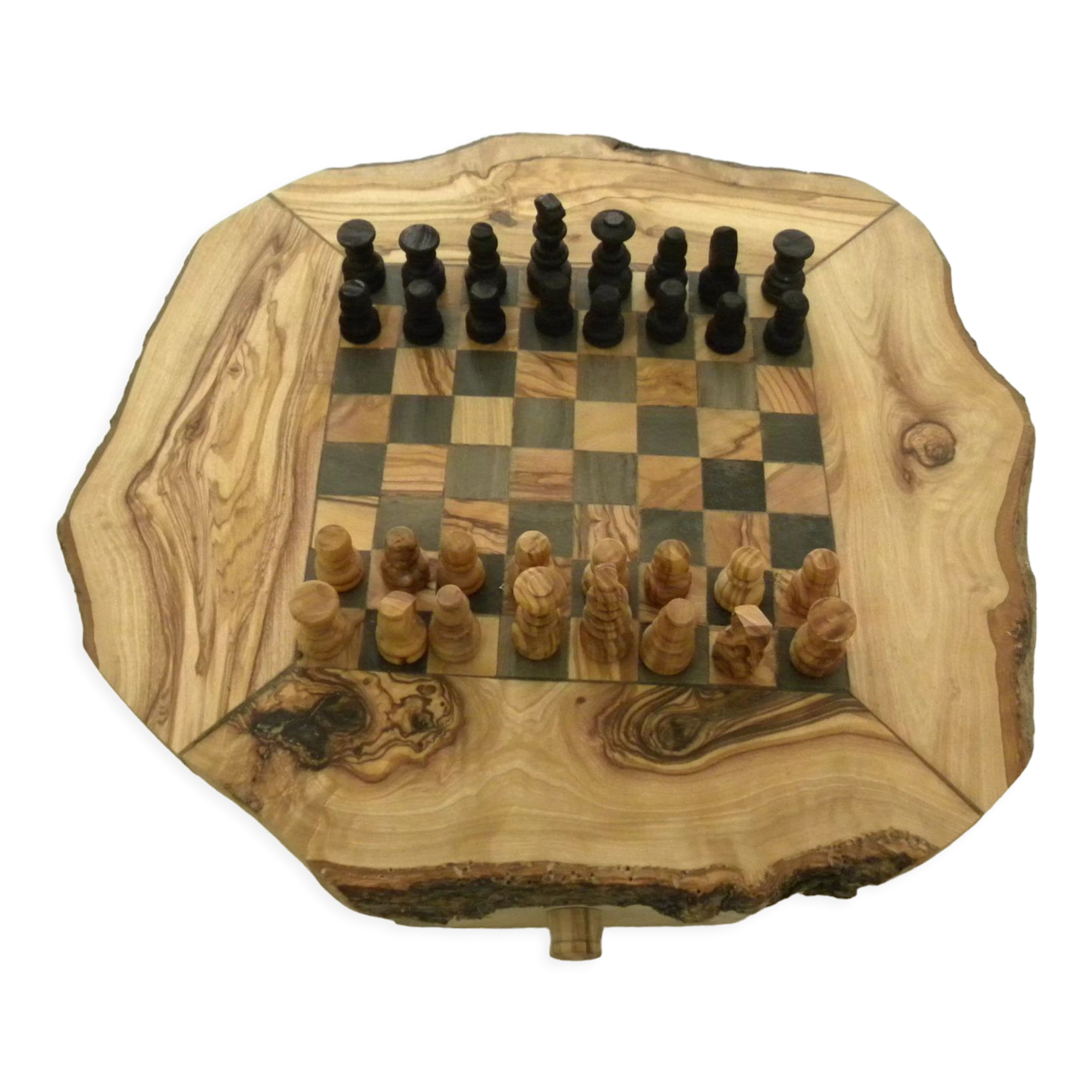 Jeu d'échecs vert pièces et échiquier bois 34cm x 34cm