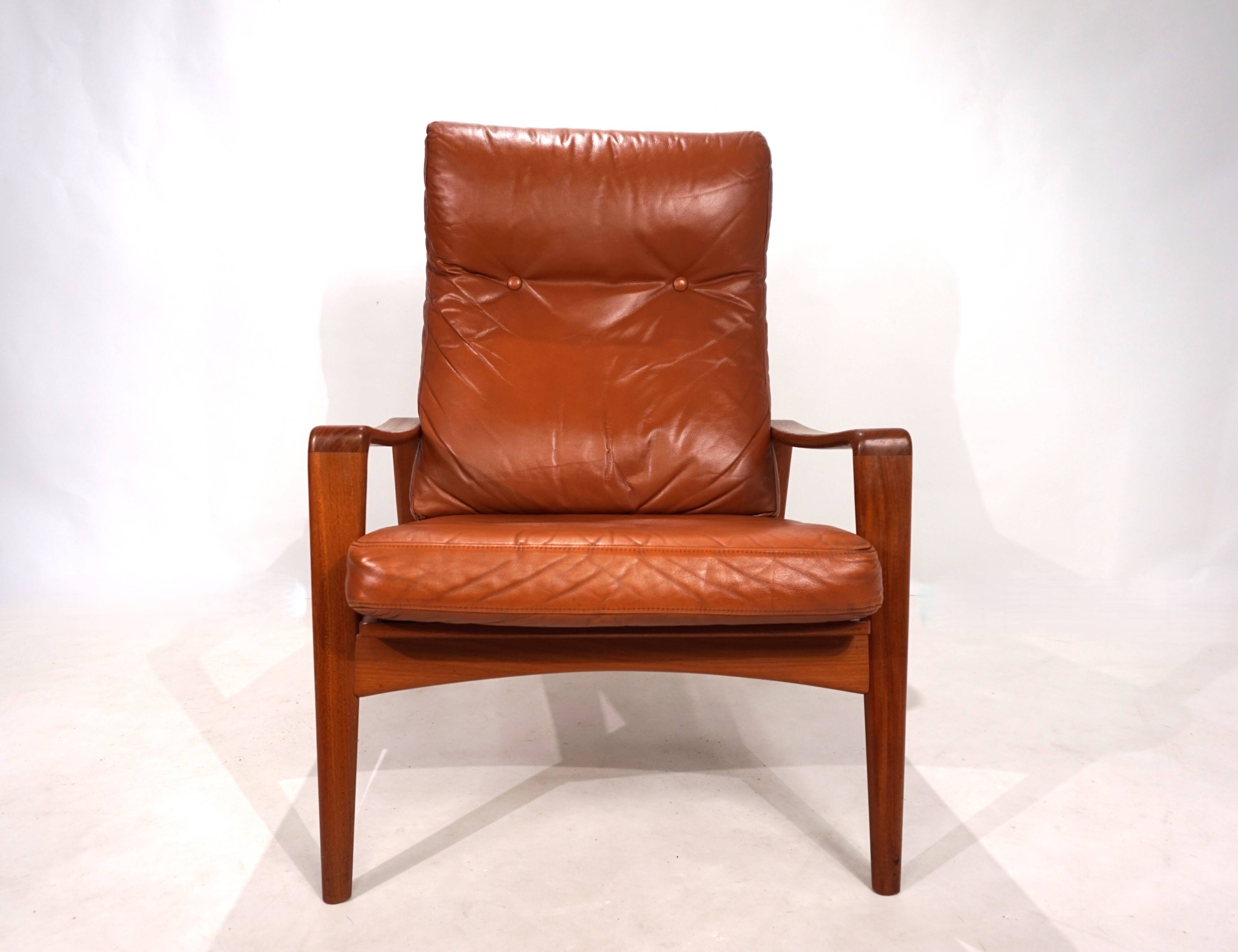 Fauteuil en cuir teck Komfort par Arne Wahl Iversen, 1960