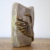 Vintage Ceramic Swan Vase, Studio Pottery Art, Rectangle Shape, Flying Bird