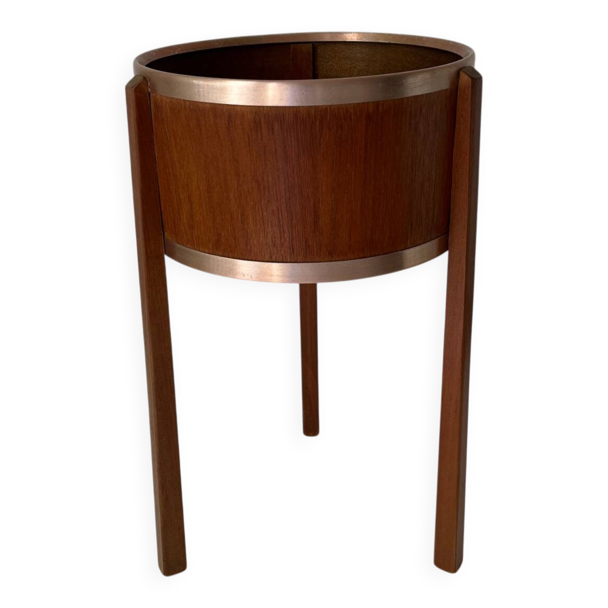 Porte-plante scandinave vintage en teck et cuivre, Suède, années 1960