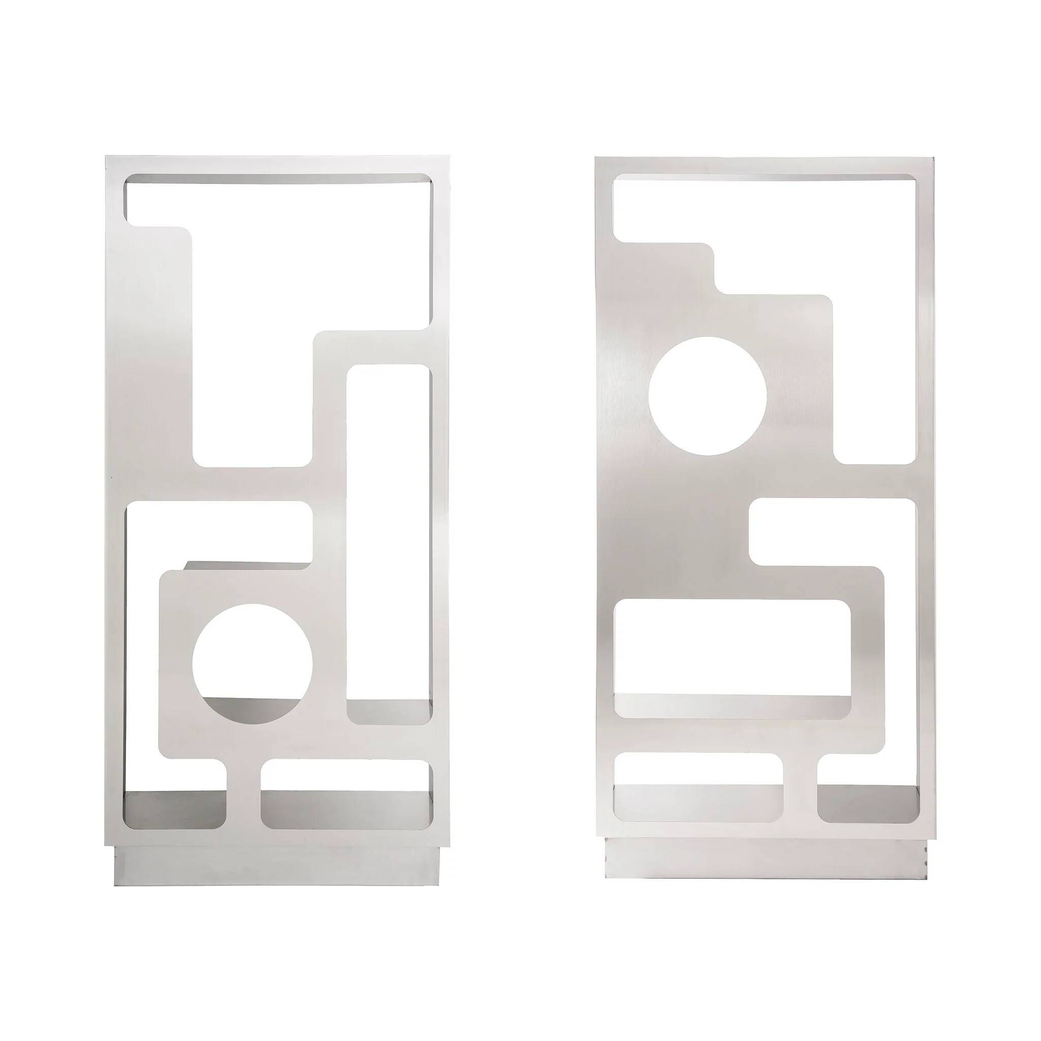 Brushed stainless steel perforated bookshelf by Capucine Cassaigne, France, 2026