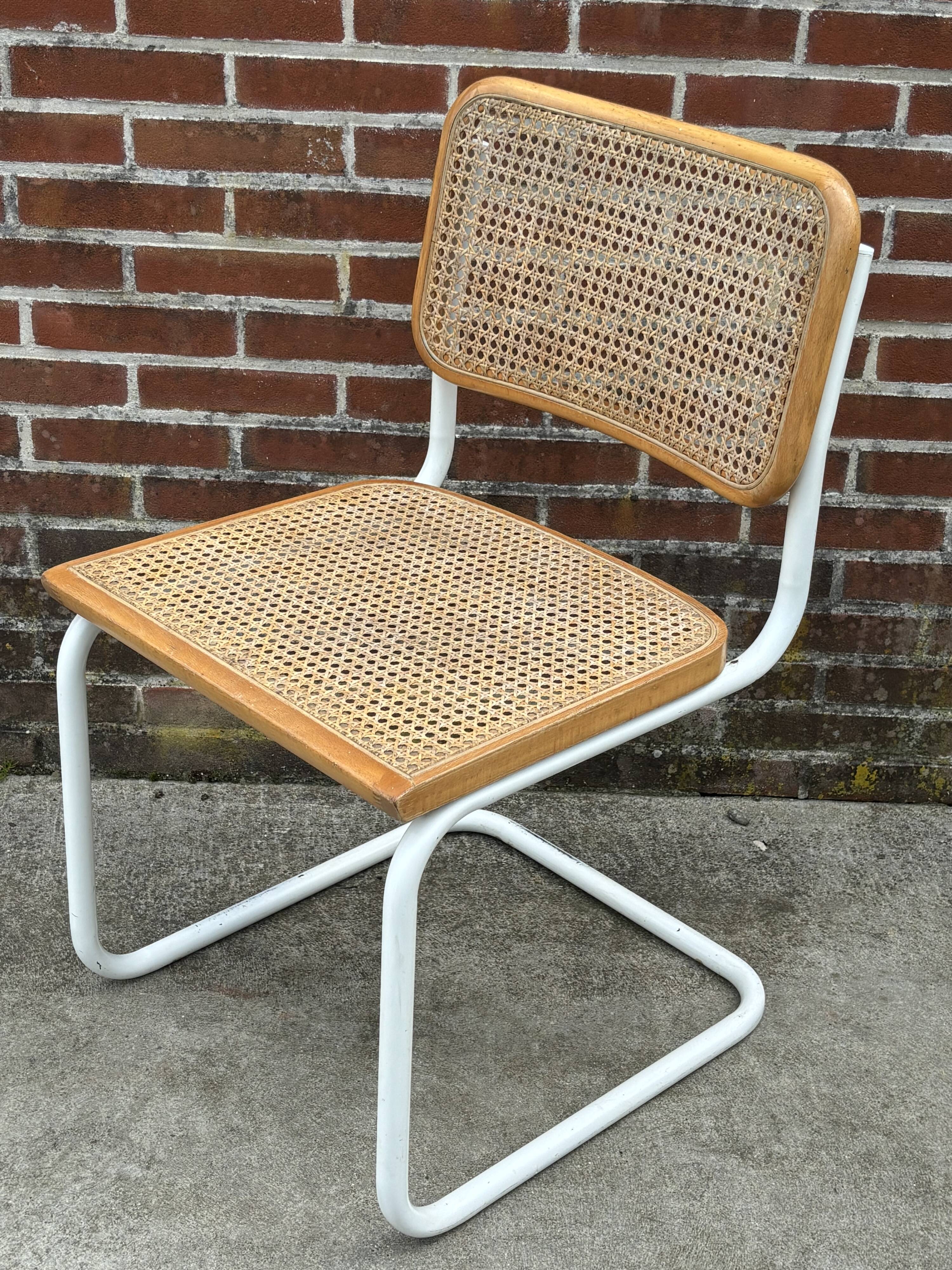 Cesca chair b32 model in white and wood by Marcel Breuer
