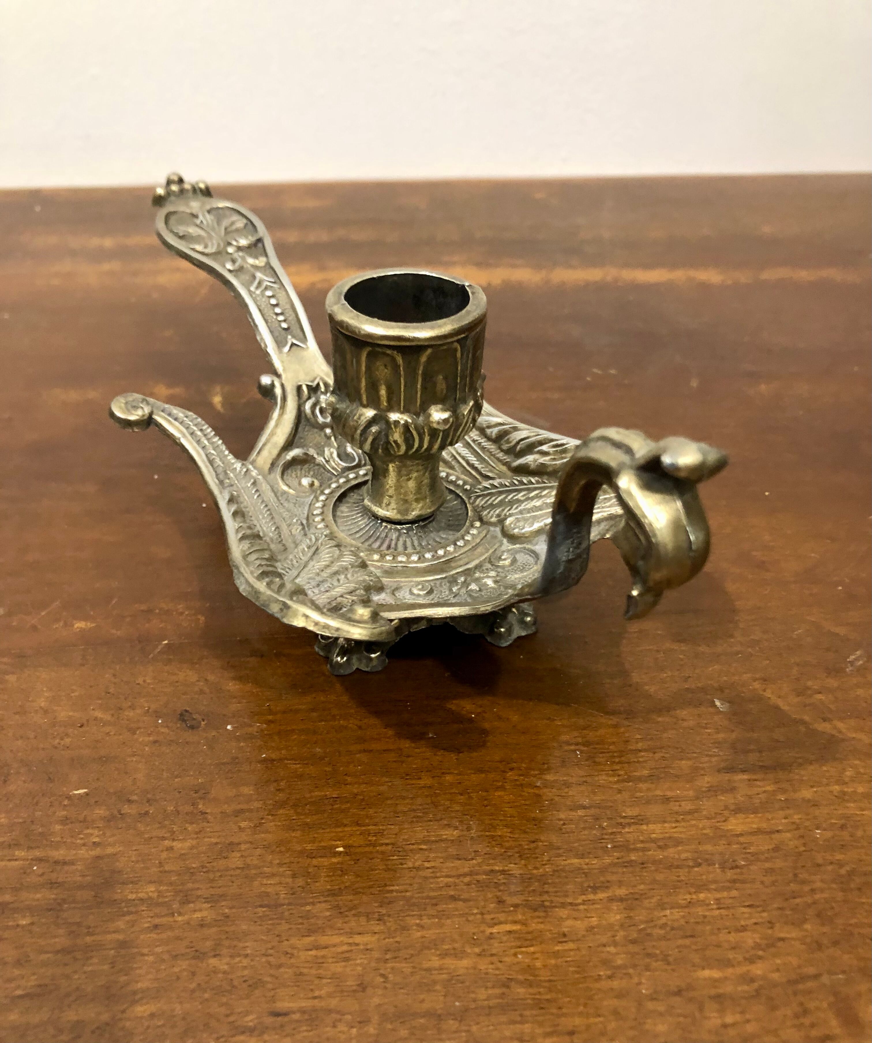 Brass peacock candle holder