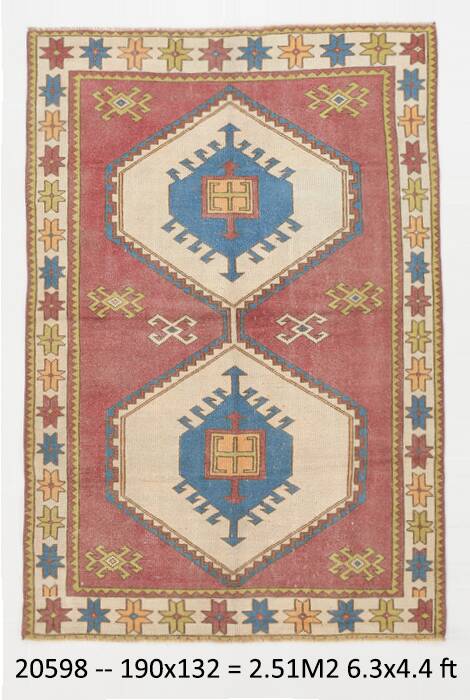 4x6 Burgundy & Blue Oriental Vintage Rug, 132x190Cm