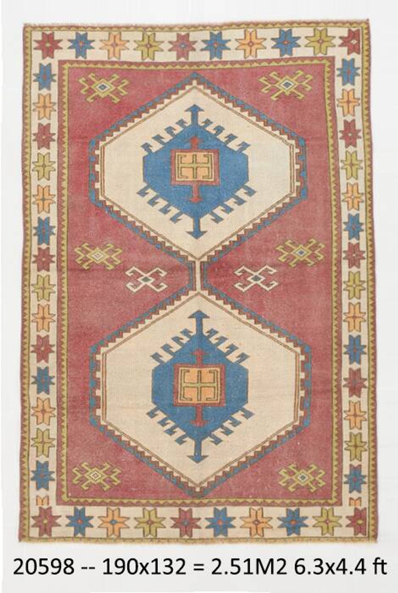 4x6 Burgundy & Blue Oriental Vintage Rug, 132x190Cm