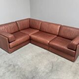 Brown leather modular sofa by De Sede; DS76, 1970s (straight)