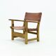 Brutalist Armchair in Pine and Cognac Leather 1960s
