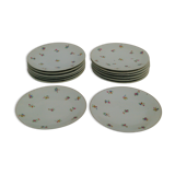 14 old flat plates in Limoges porcelain Legrand décor fleurettes