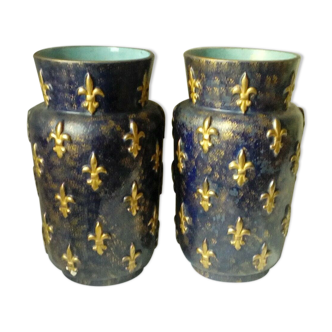 Paire de vases en faience decor fleurs de lys edouard gilles fin 19 eme