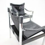 Chaise safari en cuir noir et chrome des années 1970 par johanson design, markaryd