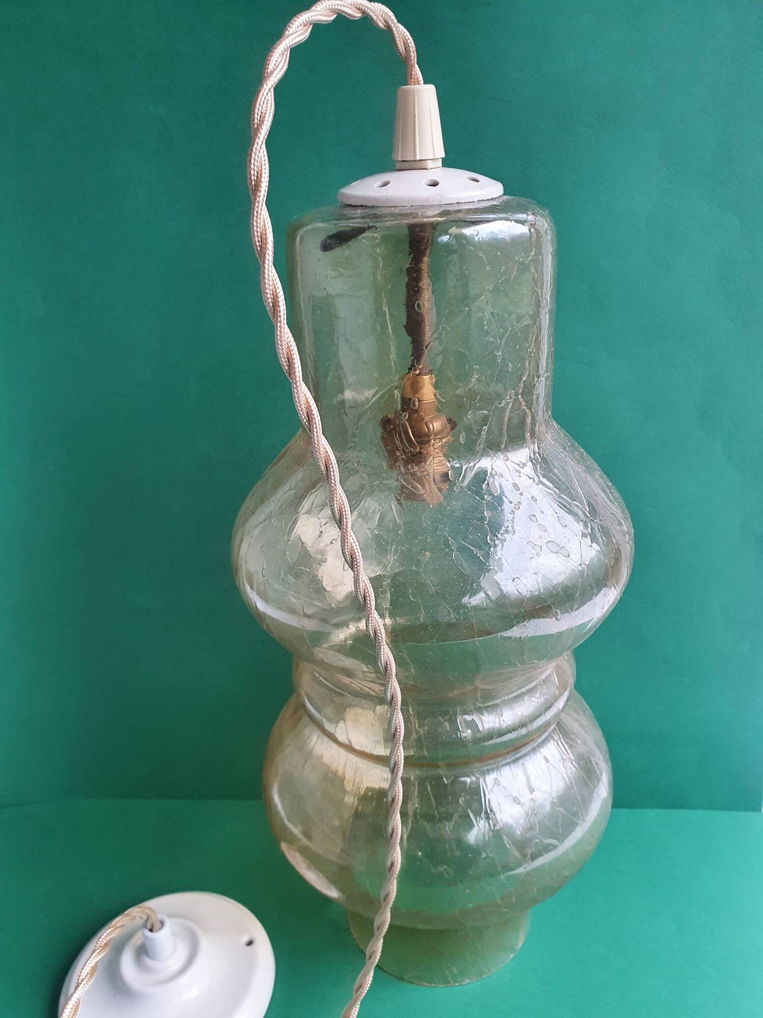 Large vintage brown glass hanging lamp