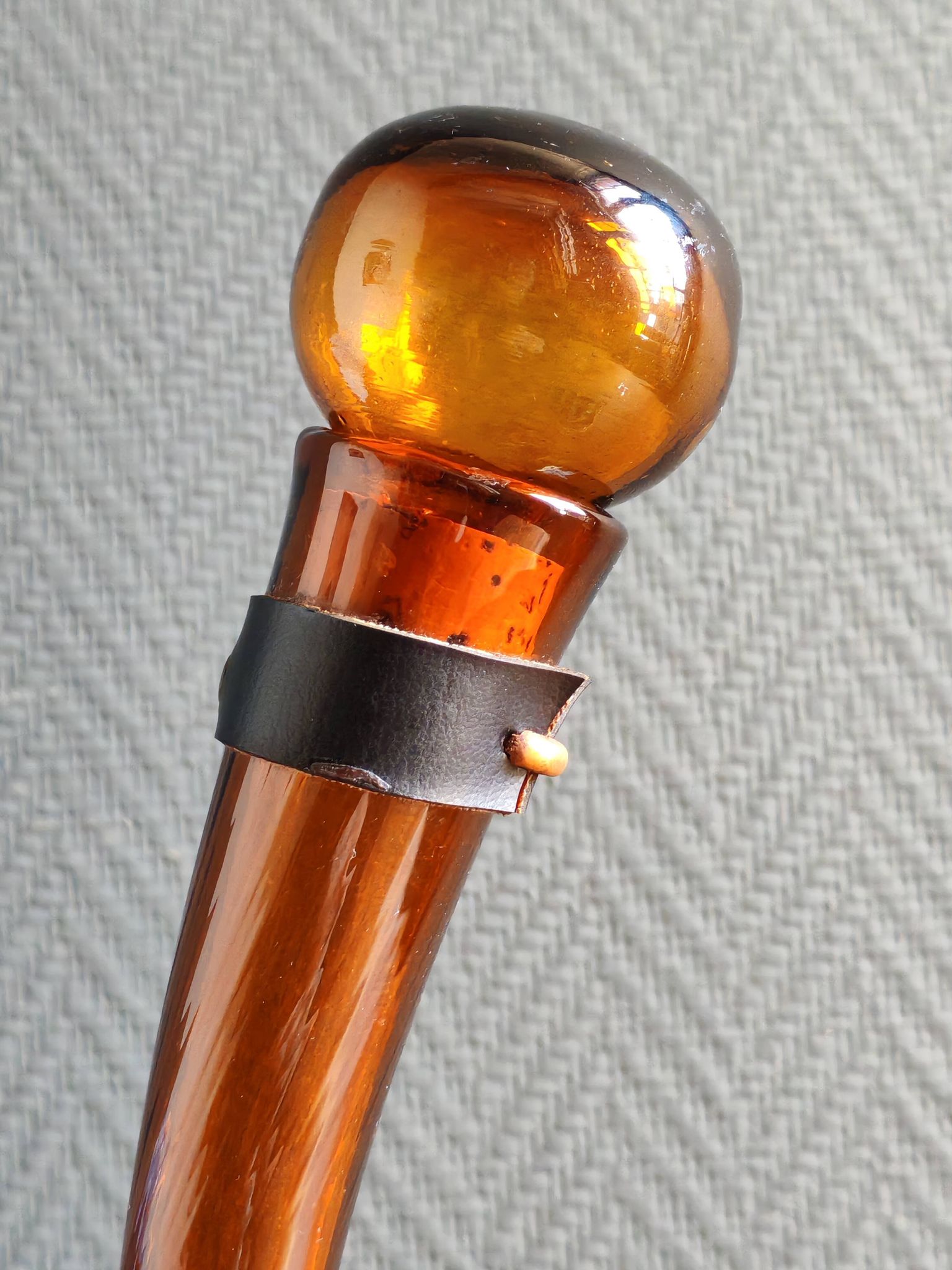 Vintage Amber Glass Wine Carafe - Artisan Decanter in Porron Style