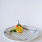 large round dish Gien blue and white striped 1960