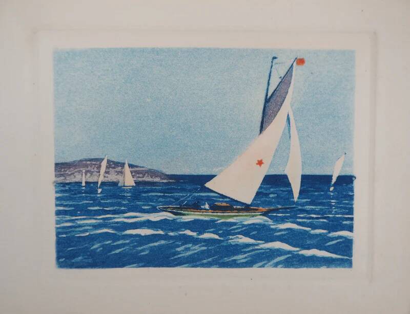 René Ligeron: Regatta on the Atlantic, signed original engraving.