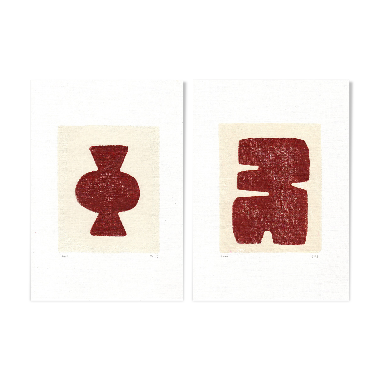 Duo of paints - Clio and Maori - dark terracotta - signed Eawy