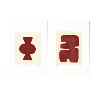 Duo of paints - Clio and Maori - dark terracotta - signed Eawy