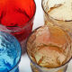 Carafe and 6 zoomorphic glasses in colored molded glass