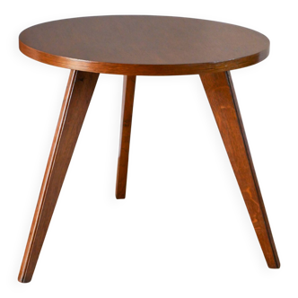 Table basse tripode scandinave, en placage hêtre, 1950