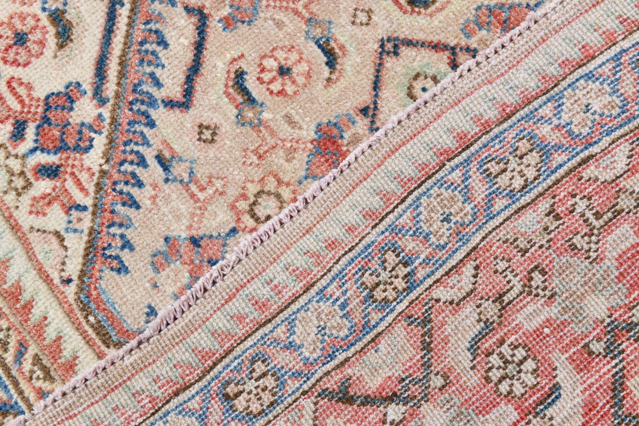Tapis persan vintage, motif floral saumon-rouge, laine nouée à la main, 297 x 385 cm