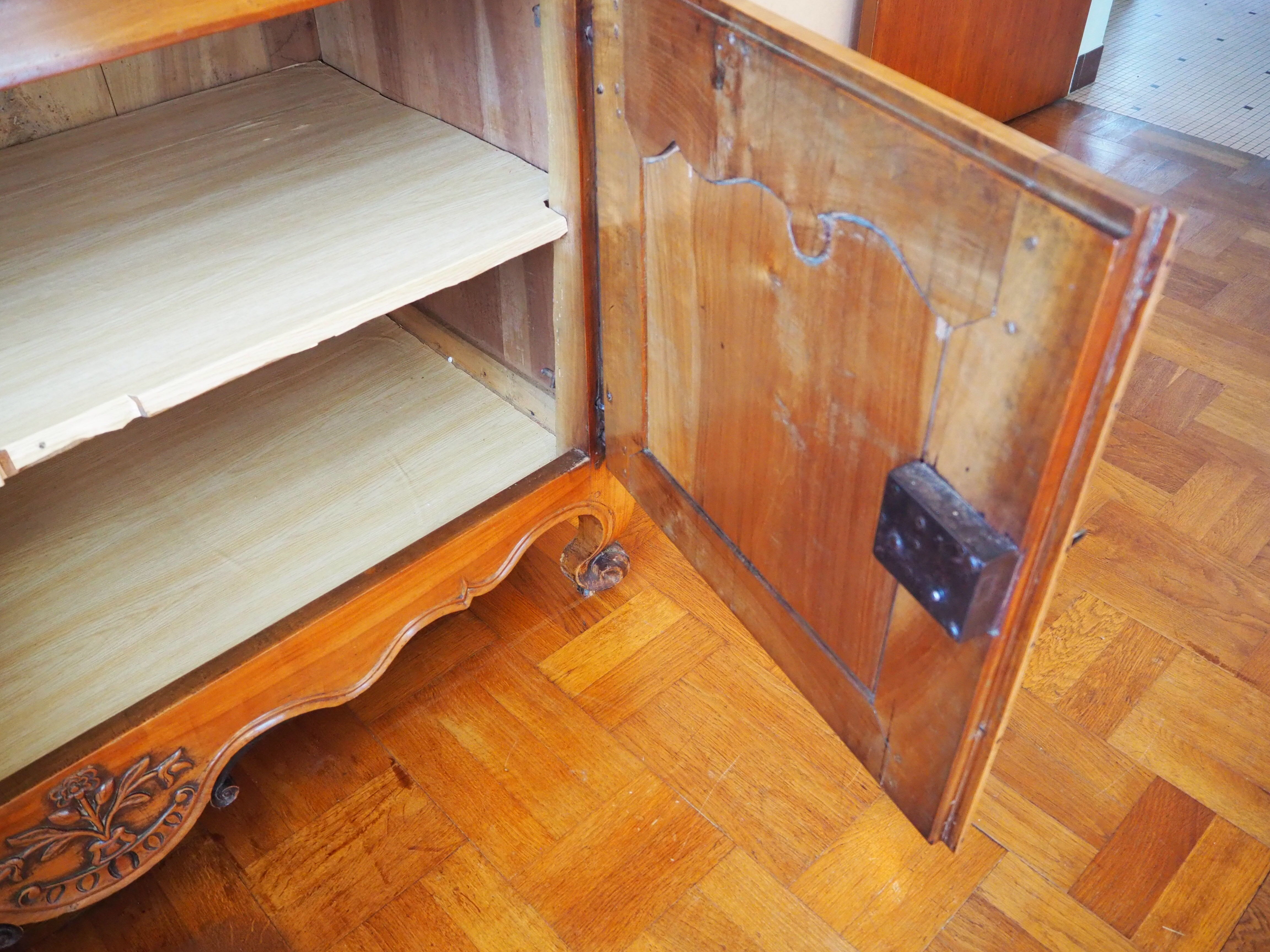 Old Louis XV low buffet in solid wood, cherry