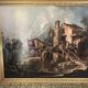 Old painting print on canvas + frame carved wood Gilded Vintage