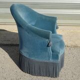 Fauteuil crapaud en velours bleu