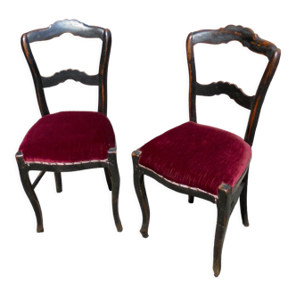Paire de chaises Napoléon III bois noirci et assise velours rouge
