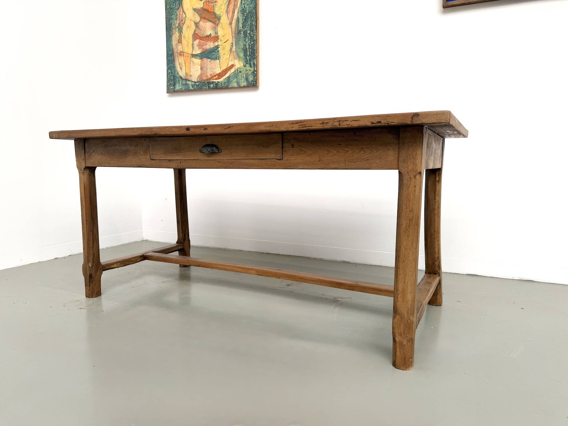 Farm table in solid cherry wood, one drawer, 1950s.