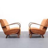 1930 Jindrich Halabala Bentwood Armchair in Rust Brown Velvet