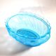 Old oval coupe basket in moulded blue glass, frosted acid, 1900.