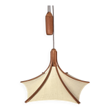 Teak And Linen Umbrella Counter Balance Pendant By Domus, 1970s