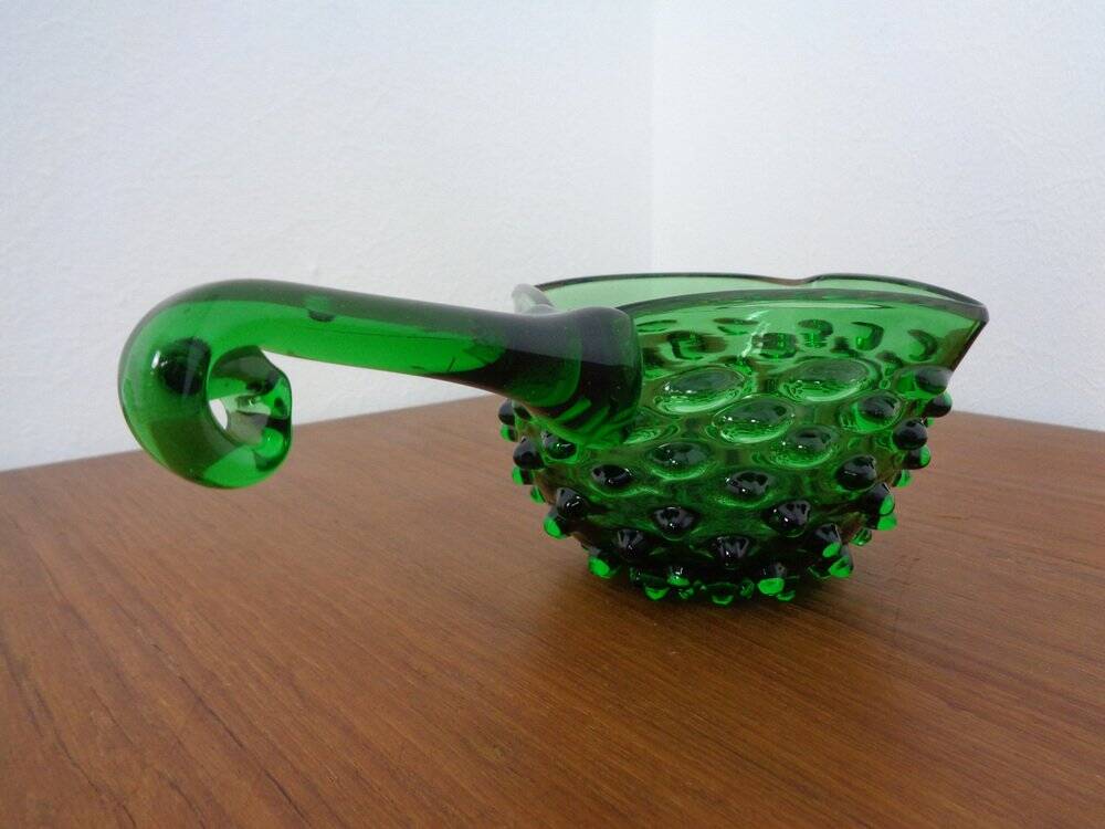 Italian green bubble glass vases and bowl by Empoli, set of 3, 1960s.