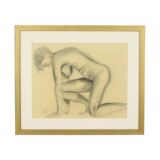 Charcoal Drawing Woman Nude Study Art Framed
