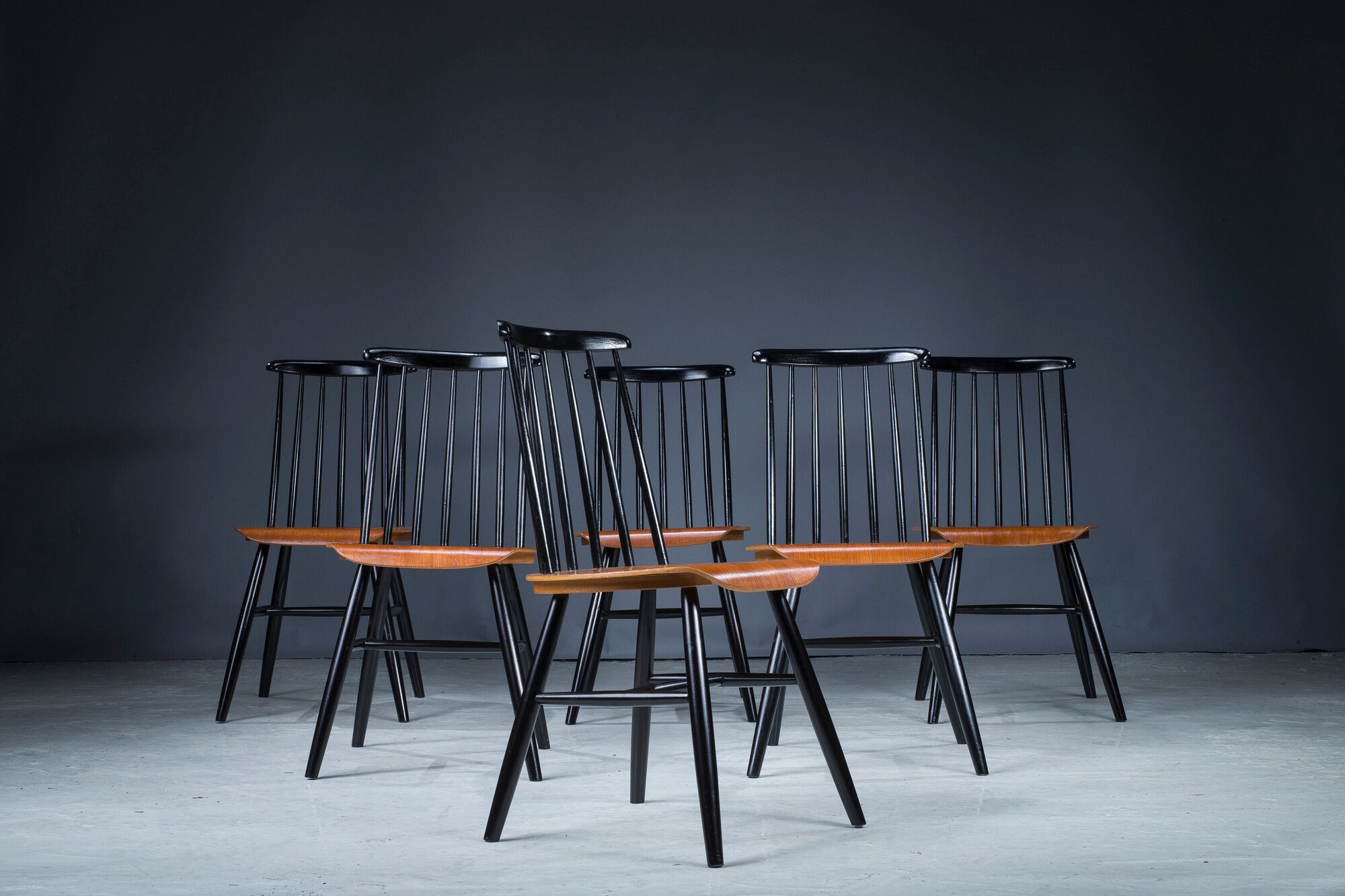 French Fanett Beech and Teak Chairs by Ilmari Tapiovaara, 1960s, Set of 6