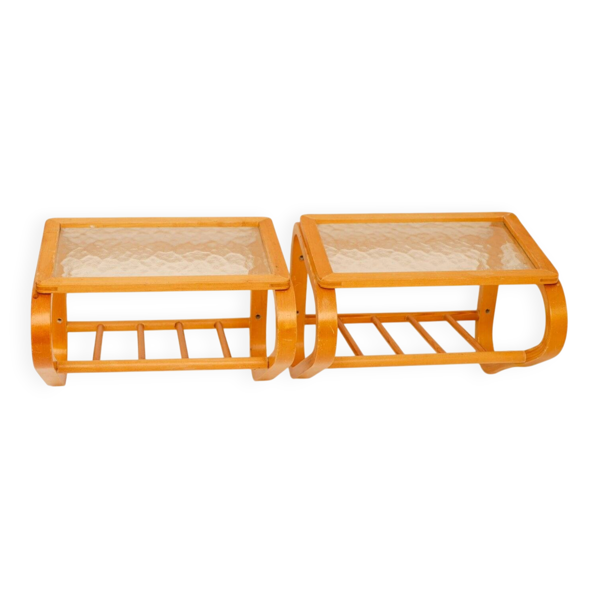 Scandinavian bentwood and glass bedside tables from Gemla, 1920s, set of 2