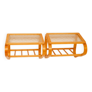 Scandinavian bentwood and glass bedside tables from Gemla, 1920s, set of 2