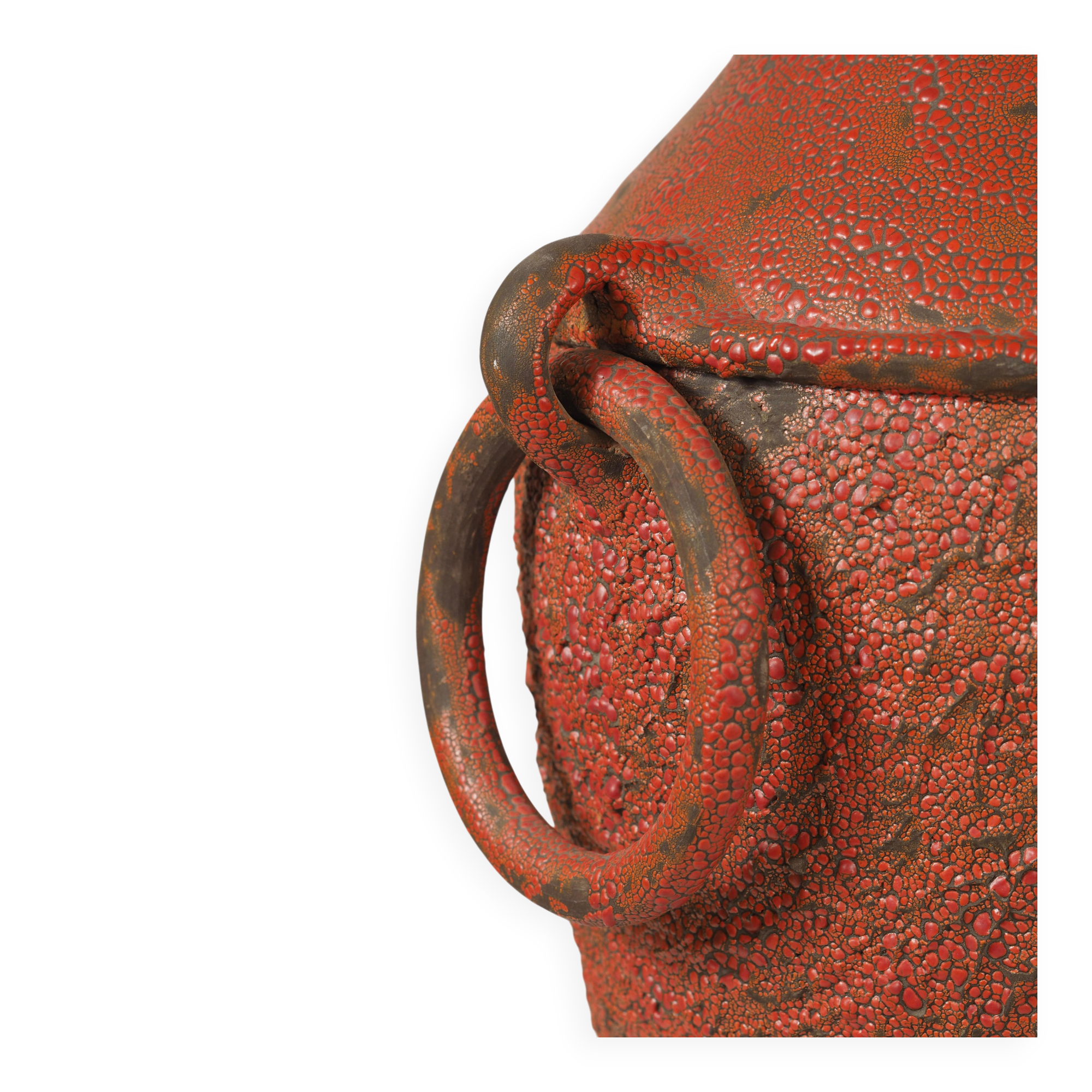 Monumental sun vase "Fat Lava" from the mid-century, with a rare movable ceramic handle handmade.